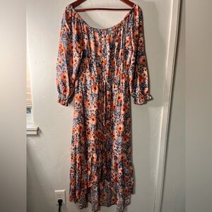 Indigo‎ Rose Elegant Floral Boho Bohemian Long Sleeve Dress Petite Large